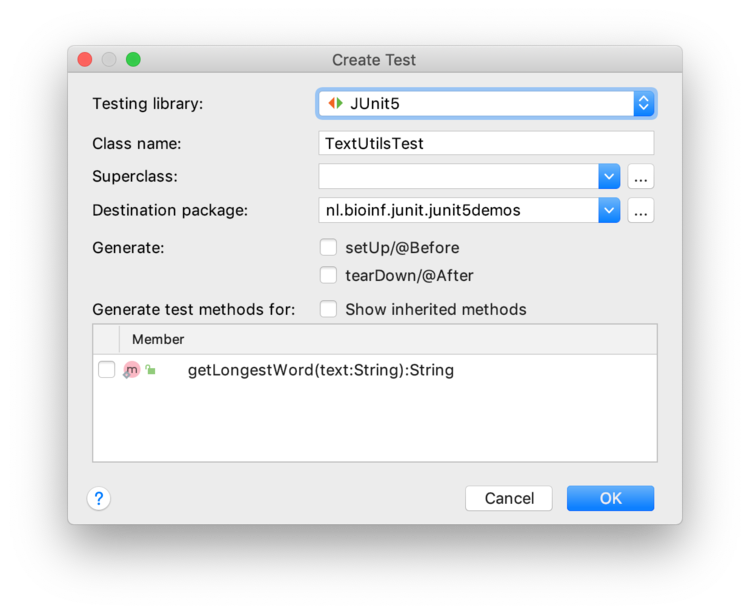 Create JUnit test class 1